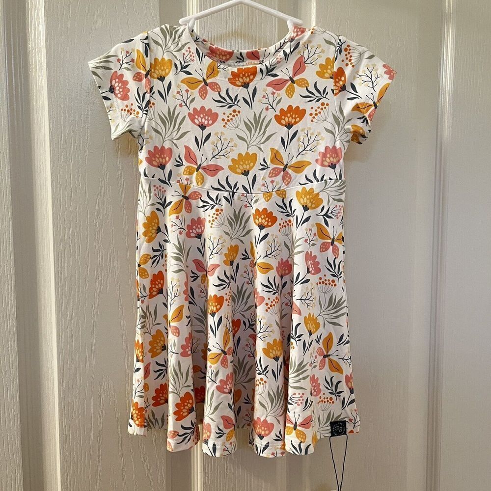 Sweet Bamboo Floral Butterfly Swirly Short Sleeve Dress Girls 18-24 Months NWT